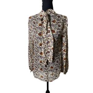Veronica Beard Cream Patterned High Neck Silk Blouse Sz 4